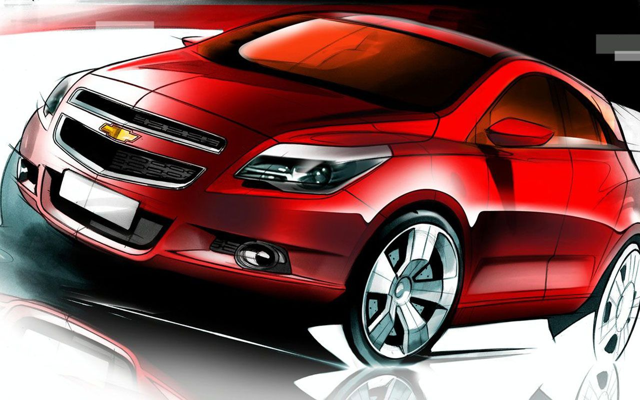 Chevrolet Agile Red Sketch Wallpaper 1280x800