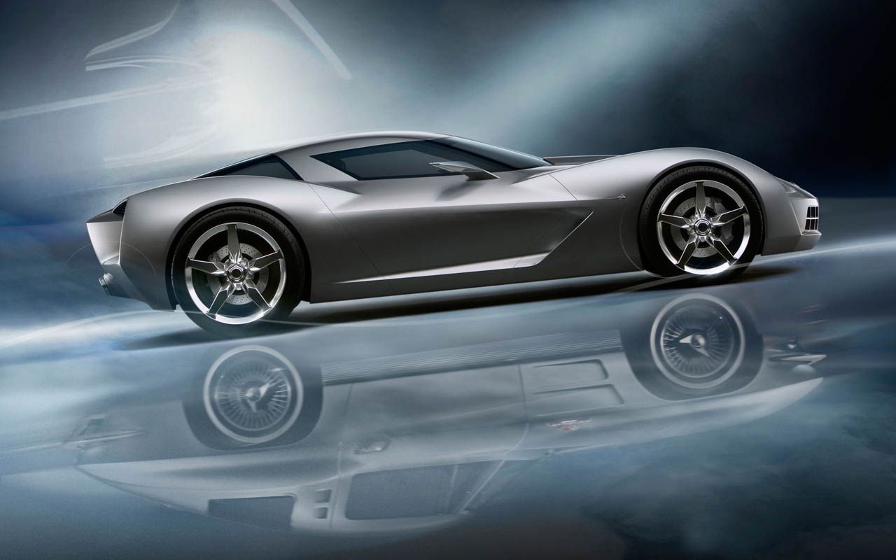 Chevrolet Stingray Right Side With Reflection Wallpaper 1280x800